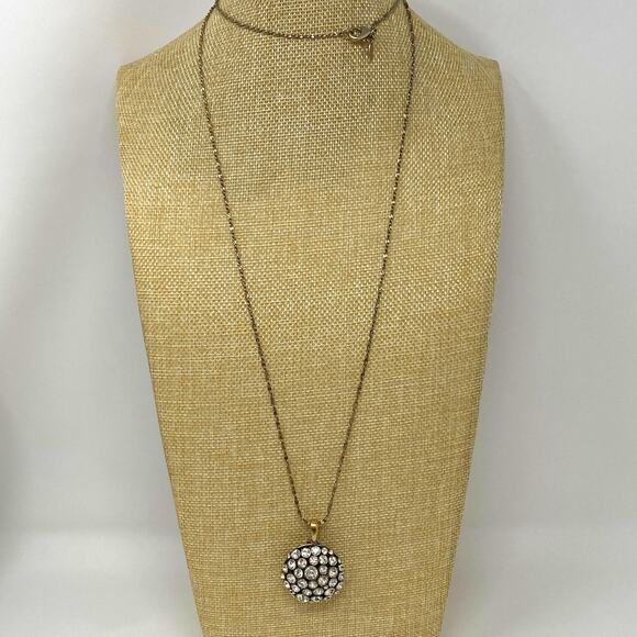 KIAM FAMILY by Lia Sophia Rhinestone Gold Tone Dome Pendant Necklace Reversible - Picture 7 of 9